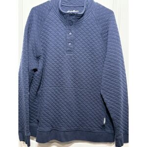 Eddie‎ Bauer Men's Quilted Quarter Snap Neck Pullover Sweatshirt Navy Blue XL